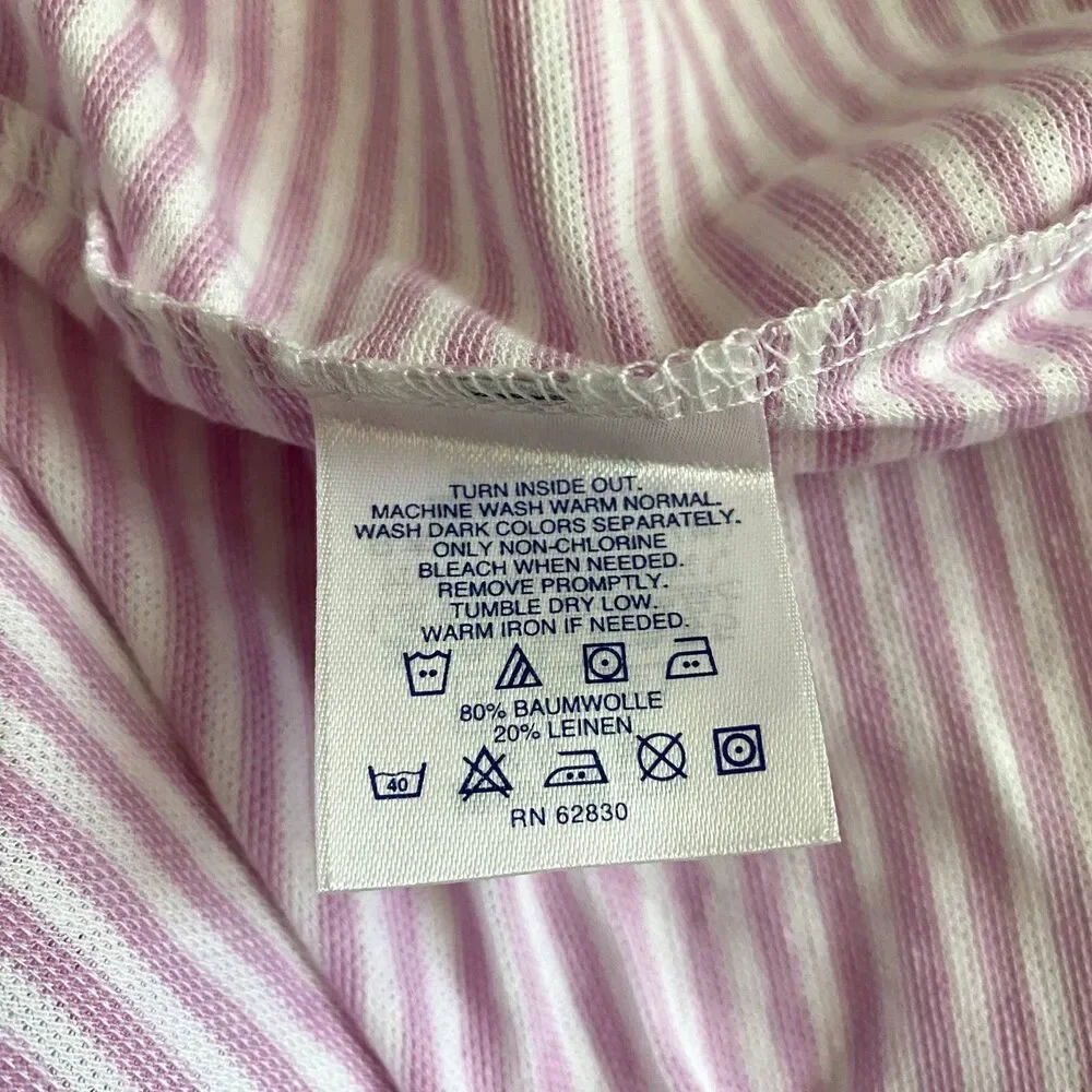 Lands' End Cotton‎ Linen Blend Polo Shirt Pastel Pink Stripe Size XL